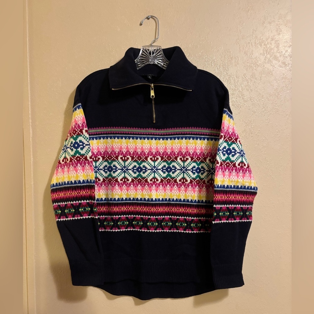 Talbots women’s Half Zip Mockneck Wool Blend Fair Isle sweater sz MP